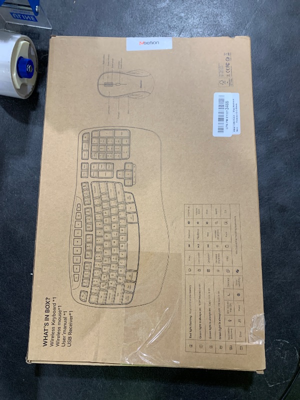 Photo 1 of MEETION Ergonomic Keyboard and Mouse Wireless Combo, Wave Keys Natural Typing, 2.4G USB Receiver Wireless Keyboard with Wrist Rest, 4 Adjustable DPI Optical Mouse, Computer/Laptop/Windows/Mac, Black