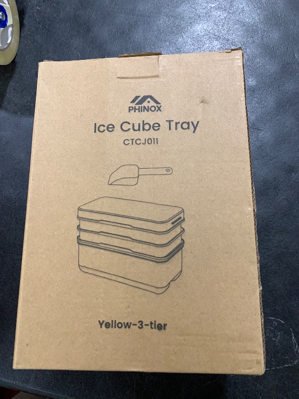 Photo 1 of PHINOX Ice Cube Tray with Lid and Bin, 3 Pack Plastic Ice Cube Tray Molds, 96(4 * 8 * 3) pcs Ice Trays for freezer, Chilling Drinks, Whiskey & Cocktails, with Ice Container and Ice Scoop, BPA-Free