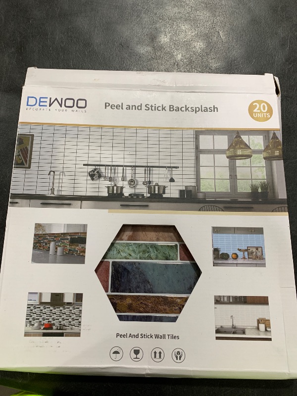 Photo 1 of DEWOO 20-Sheet Multicolor Peel and Stick on Self Adhesive Backsplash Wall Marble Tiles Stickers 3D for Kitchen Bathroom,Colorful (12"×12")