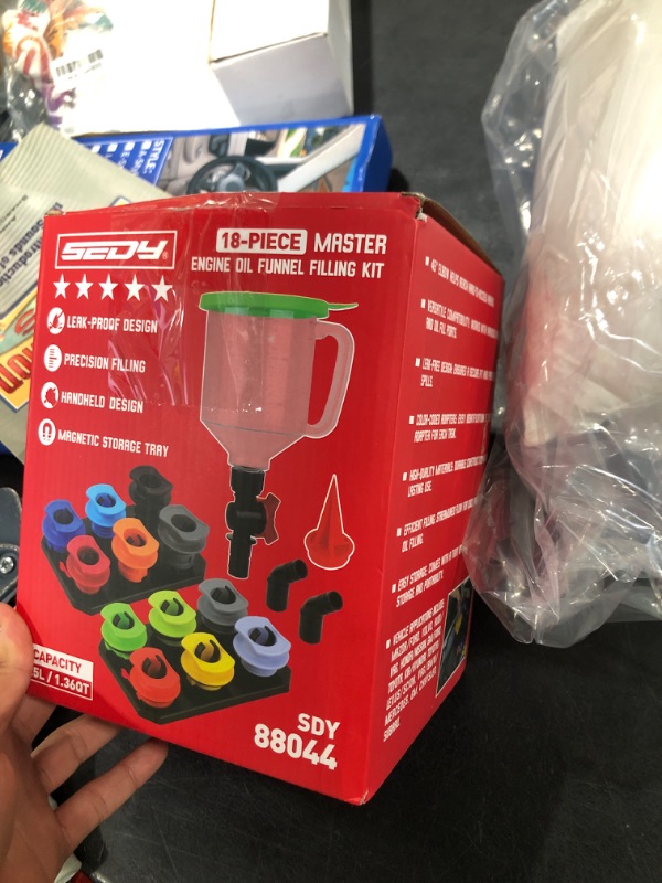 Photo 1 of 18-Piece Engine Oil Funnel Set, 1.59QT/1.5L Automotive Oil Funnel Kit with 12 Adapters, Elbow Fitting, Arrow Screen and Magnetic Storage Hooks Tray, Compatible with GM, Ford, BMW, Audi, Land Rover Etc