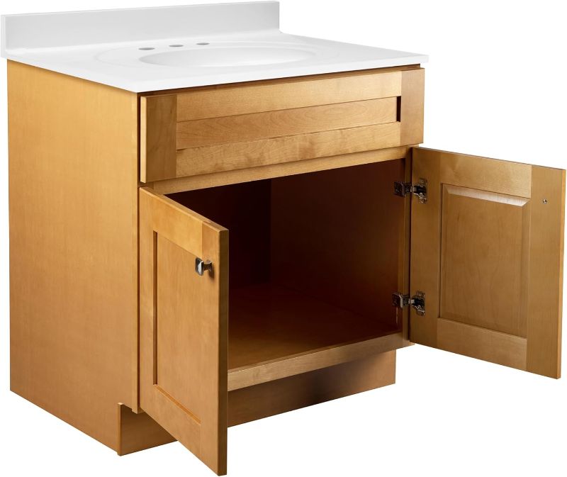 Photo 1 of 31 Inch Bathroom Vanity with Cultured Marble Vanity Top - Fully Assembled Bathroom Vanity with Sink, Modern Birch