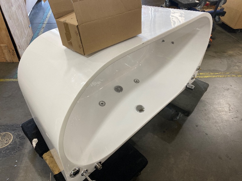 Photo 1 of WOODBRIDGE 54" Acrylic Freestanding Bathtub Contemporary Soaking White Tub with Matte Black Overflow and Drain,B1702-MB