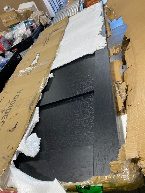 Photo 1 of 36" x 84" Black Sliding Barn Door with Hardware& hanlde kit, Pre-Assembled Doors, 5 Panels,Pine Wood MDF Board & Waterproof PVC Covered, Door is Assembled