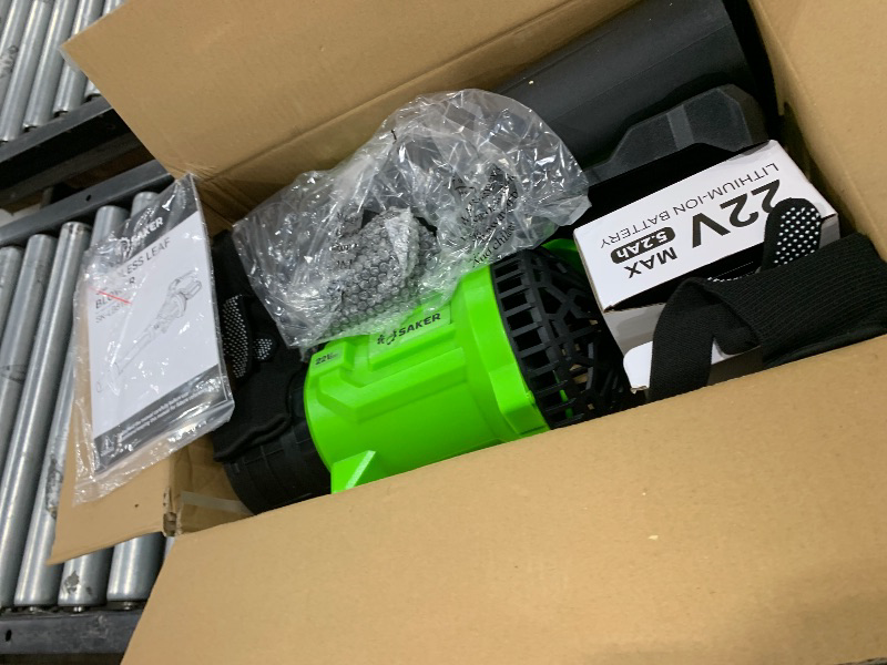 Photo 1 of Saker Cordless Leaf Blower 650CFM 22V Electric Blowers with 2x5.0Ah Batteries 3-Speed Lightweight Blowers for Lawn Care, Yard Cleaning, Blowing Leaves, Dust, Snow Green SK-LB650