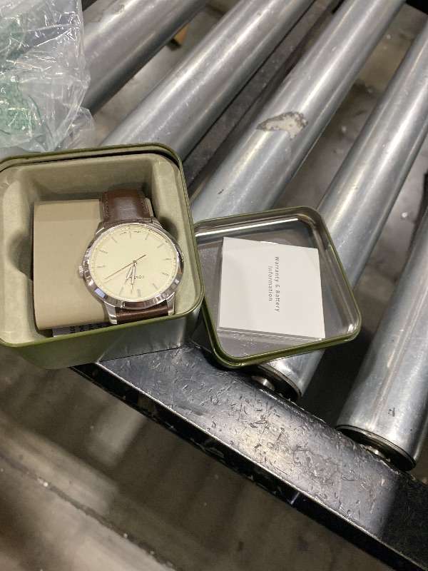 Photo 1 of Fossil Men's Minimalist Quartz Stainless Steel and Leather Three-Hand Watch, Color: Silver, Brown (Model: FS5439)