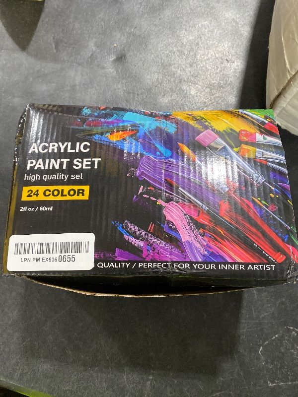 Photo 1 of Acrylic Paint Set, 24 Colors (2 oz/Bottle) with 12 Art Brushes, Art Supplies for Painting Canvas, Wood, Ceramic & Fabric, Rich Pigments Lasting Quality for Beginners, Students & Professional Artist