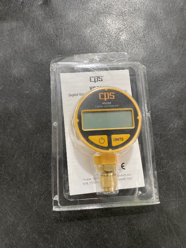 Photo 1 of CPS VG200 Digital Vacrometer Vacuum Gauge, Measures Microns, Millibar, TORR, Inches/HG, Two Button Operation, Automatic Temperature Compensation, 5-digit LCD Display, Padded Case, T-Fitting and Hook