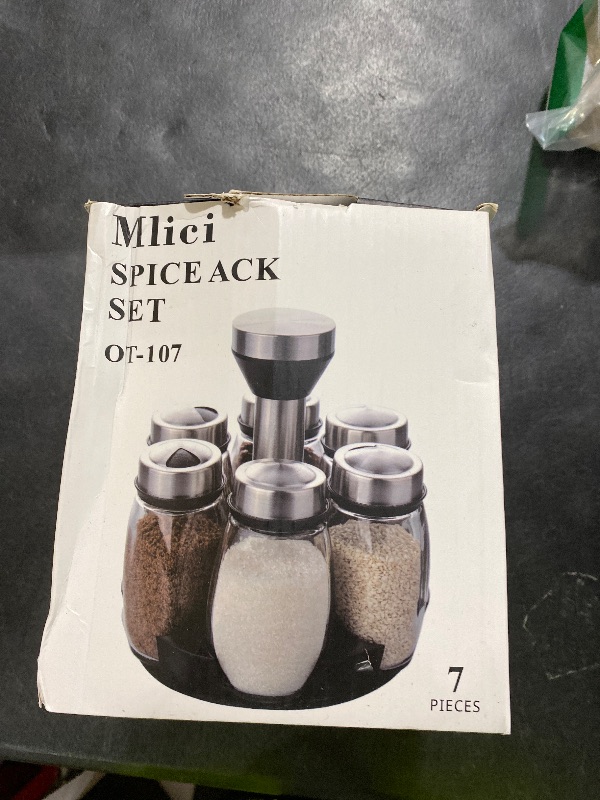 Photo 1 of Mlici 6PC Spinning Glass Spice Jars - 360° Rotating Spice Rack Organizer with Jars, Stainless Steel Revolving Seasoning Holder Jars for Countertop Cabinet Kitchen Spices Cruets