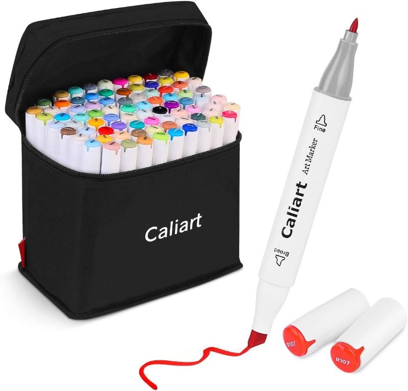 Photo 1 of Caliart Alcohol Markers, 81 Colors Fine & Chisel Dual Tip Colored Markers for Adults Coloring Books Artists Illustration Sketch, Permanent Art Pen Set Drawing Supplies Gift
