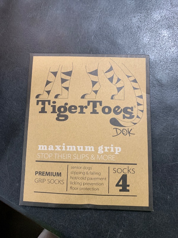 Photo 1 of DOK TigerToes Premium Non-Slip Dog Socks for Hardwood Floors - Extra-Thick Grip That Works Even When Twisted - Prevents Licking, Slipping, and Great for Dog Paw Protection (X-Small)