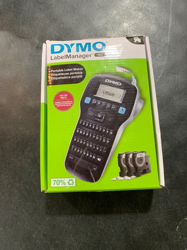Photo 1 of DYMO LabelManager 160 Portable Label Maker Bundle, Easy-to-Use, One-Touch Smart Keys, QWERTY Keyboard, Large Display, For Home & Office Organization, Includes 3 D1 label cassettes