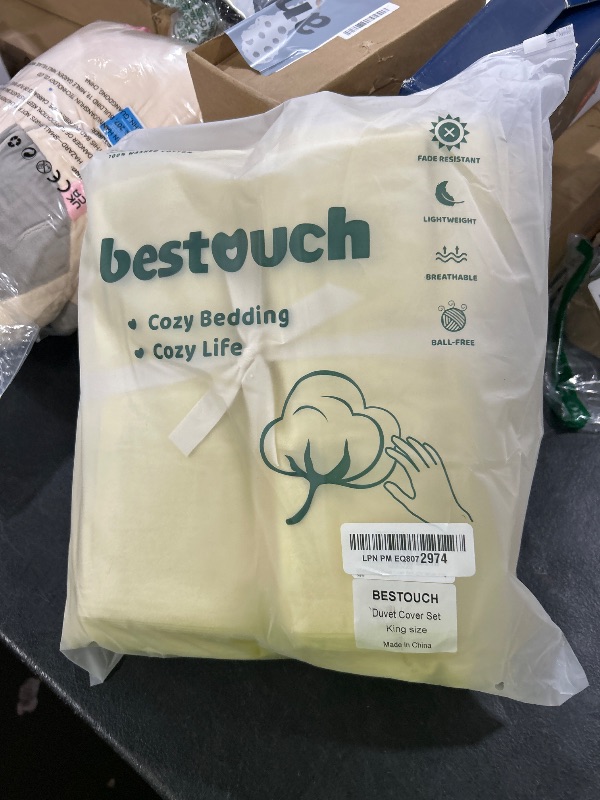 Photo 1 of BESTOUCH Duvet Cover Set 100% Washed Cotton Linen Feel Super Soft Comfortable Chic Lightweight 3 PCs Home Bedding Set Solid Light Yellow King