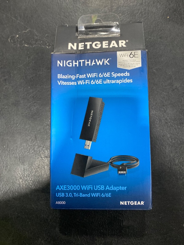 Photo 1 of NETGEAR Nighthawk WiFi 6E USB 3.0 Adapter (A8000) - AXE3000 Tri-Band Wireless Gigabit Speed (Up to 3Gbps) - New 6GHz Band – Works with Any WiFi 6 or 6E Router Or Mesh System - for Windows PC