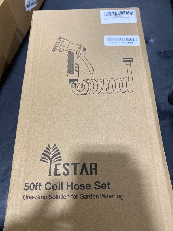 Photo 1 of Coil Hose 50FT EVA Coil Garden Hose With 3/4'' Brass Connector Coiled Water Hose Lightweight And No Kink Includes 7 Patterns Spray Nozzle For Outdoors Lawn Watering Car Washing