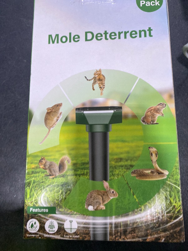 Photo 1 of Snake & Mole & Rabbit & Skunk Repellent Solar Powered, 2025 Upgraded Ultrasonic Deterrent, IP65 Waterproof, Gopher Groundhog Chipmunk Raccoon and Vole Repellent & Deterrent for Lawn & Garden, 4 Pack