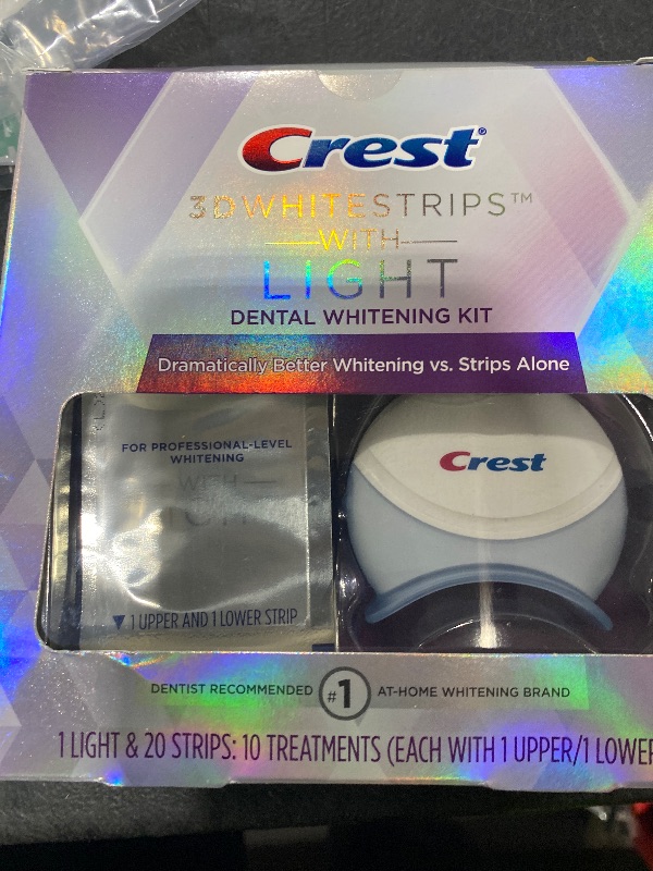 Photo 1 of Crest 3D Whitestrips + LED Light – Teeth Whitening Kit, 1 Light + 10 Treatments, Each with 1 Upper/1Lower, 20 Strips – Crest 3DWhite Teeth Whitening Strips