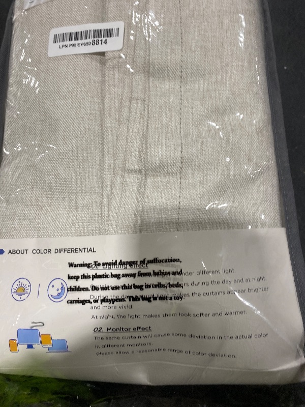 Photo 1 of 100% Blackout Shield Linen Blackout Curtains for Bedroom 96 Inches Long, Back Tab/Rod Pocket Living Room Drapes, Thermal Insulated Blackout Curtains 2 Panels Set, 50" W x 96" L,Cream