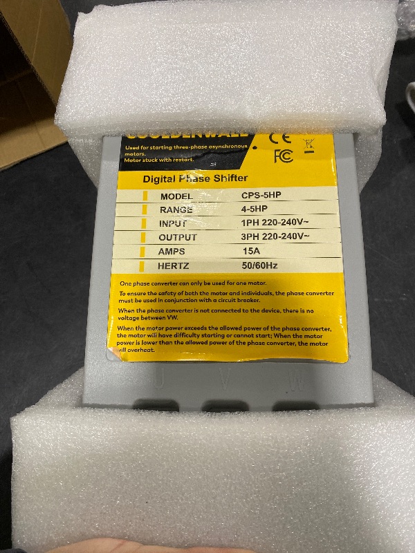 Photo 1 of CGOLDENWALL Single Phase to 3 Phase Converter 10HP/7.5KW 30A 220V-240V Input/Output Digital Phase Shifter, One Converter for One Motor
