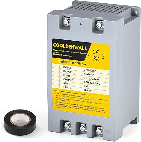 Photo 1 of CGOLDENWALL Single Phase to 3 Phase Converter 10HP/7.5KW 30A 220V-240V Input/Output Digital Phase Shifter, One Converter for One Motor
