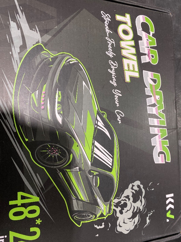 Photo 1 of KKV Full-Sized SUV Drying Towel, 48”x24” Dual Sided Microfiber Car Cleaning Towel with Twisting Yarn Technique, 1400GSM Super Absorbent, Scratch-Free, Machine Washable (Darkgray-GreenYellow)