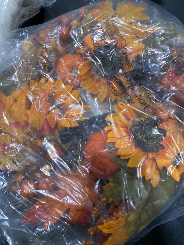 Photo 1 of 20 Inch Fall Wreaths for Front Door, Autumn Wreath with Pumpkins, Sunflowers, Pine Cones, Berries. Thanksgiving Harvest Front Door Wreath Decor, Farmhouse Outdoor Halloween Wreaths for Outside Indoor