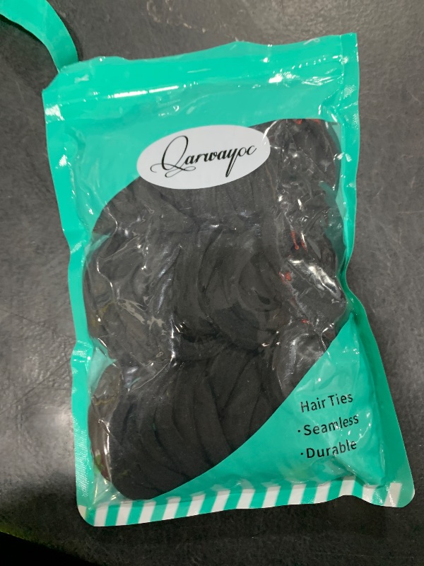Photo 1 of 50PCS Black Hair Ties for Women, Cotton Seamless Hair Bands, Elastic Ponytail Holders, No Damage for Thick Hair, 2 Inch in Diameter, by Qarwayoc