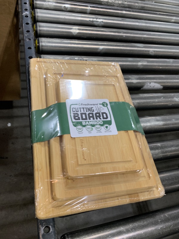 Photo 1 of Freshware Wood Cutting Boards for Kitchen - Bamboo Cutting Board Set of 3, Cutting Boards with Juice Grooves, Serving Board Set, Chopping Board for Meat, Veggie, Easy Grip Handle (9x6", 12x8", 15x10")