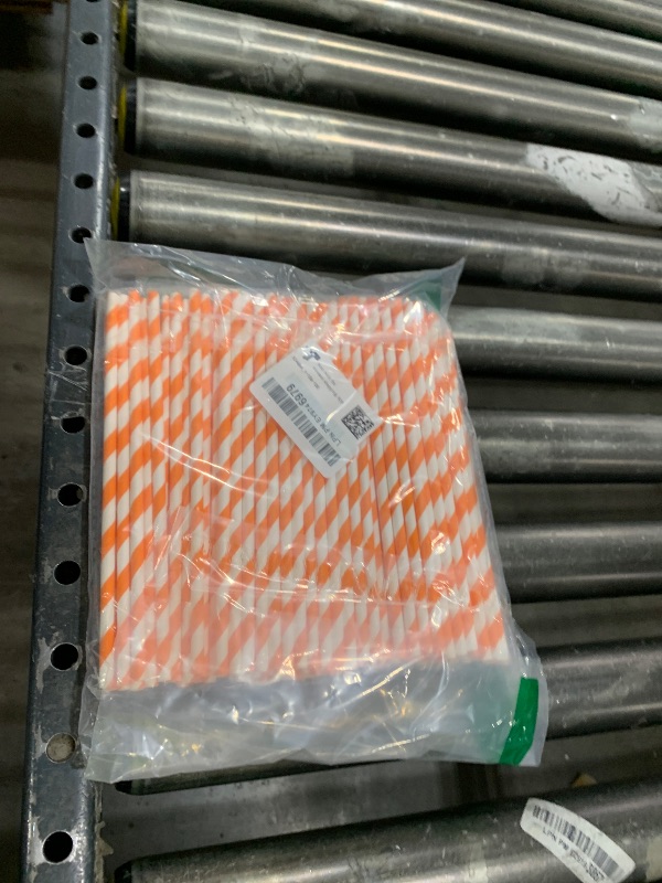 Photo 1 of 100 Pcs Orange Straws,7.76 inch Disposable Drinking Straws Orange Striped Paper Straws 