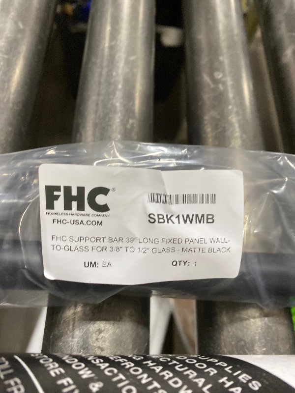 Photo 1 of FHC SBK1WMB Support Bar 39" Long Fixed Panel Wall-to-Glass for 3/8" to 1/2" Glass - Matte Black