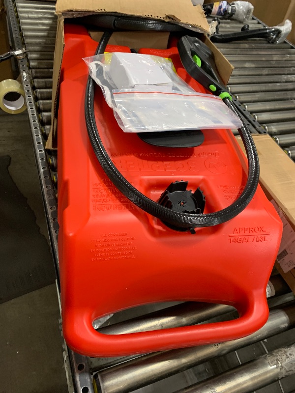 Photo 1 of Scepter 14 Gallon Gas Caddy with Electric Fuel Pump, Flo ‘N Go Powered Portable Fuel Tank with Fill-Rite Transfer Pump and 10-Foot Hose for Farm, Marine, Commercial, and Home Use, Gasoline, Red