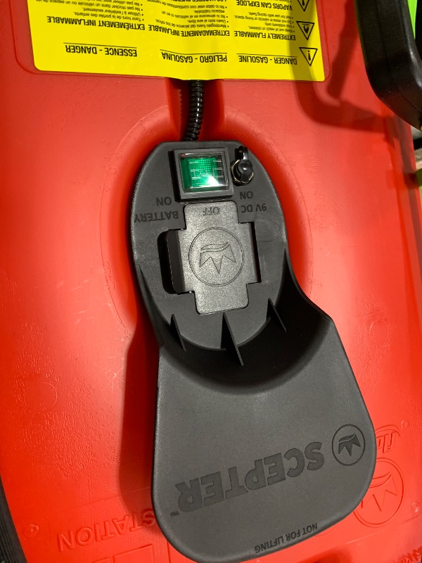 Photo 1 of Scepter 14 Gallon Gas Caddy with Electric Fuel Pump, Flo ‘N Go Powered Portable Fuel Tank with Fill-Rite Transfer Pump and 10-Foot Hose for Farm, Marine, Commercial, and Home Use, Gasoline, Red