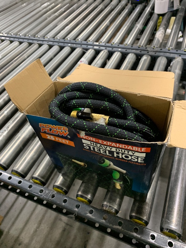 Photo 1 of PowerFlow Garden Hose, NON-EXPANDABLE 25 Feet Premium Quality Stainless Steel Metal Water Hose (25 Ft, Black)