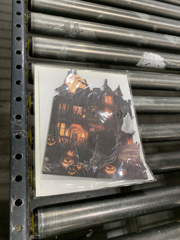Photo 1 of Aukuoy Halloween Pop Up Cards, 3D Haunted House Card with Spooky Lights & Sound, Pop Up Halloween Cards with Envelope and Note Card