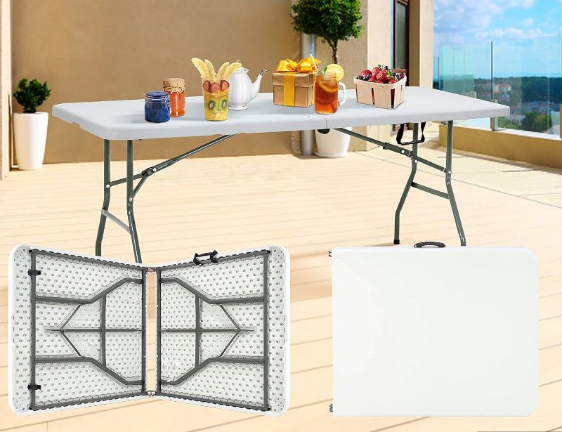 Photo 1 of Folding Tables, 6 Foot Folding Table with Handle and Steel Legs