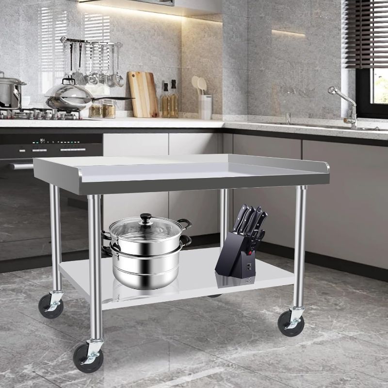 Photo 1 of Commercial-Grade Stainless Steel Workstation Table with Under Shelf & Lockable Casters (30"x36"x26")