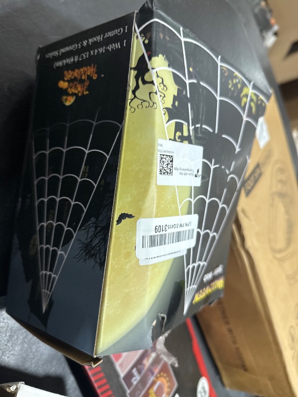 Photo 1 of Halloween Decorations Spider Web Set, 200 "*188" Triangle Giant Spider Web & Realistic 59" Large Black Hairy Scary Spider for Indoor Outdoor Porch Yard,Scary Haunted House Décor,Halloween Party Props