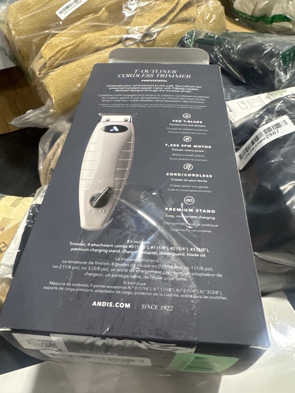 Photo 1 of Andis 74055 Professional Corded/Cordless Hair & Beard Trimmer, Zero Gapped, Close Cutting Carbon Steel T-Outliner Blade, Grey