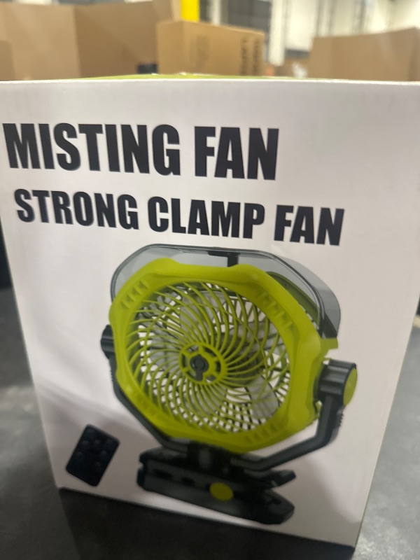 Photo 1 of Portable Rechargeable Misting Fan with 12oz Mist, Battery Life Display, Remote, Timer, Light, 5 Speeds, 9-Inch, 20000mAh 120H Battery Powered Clip Fan for Stroller, Travel, Outdoor, Poweroutage