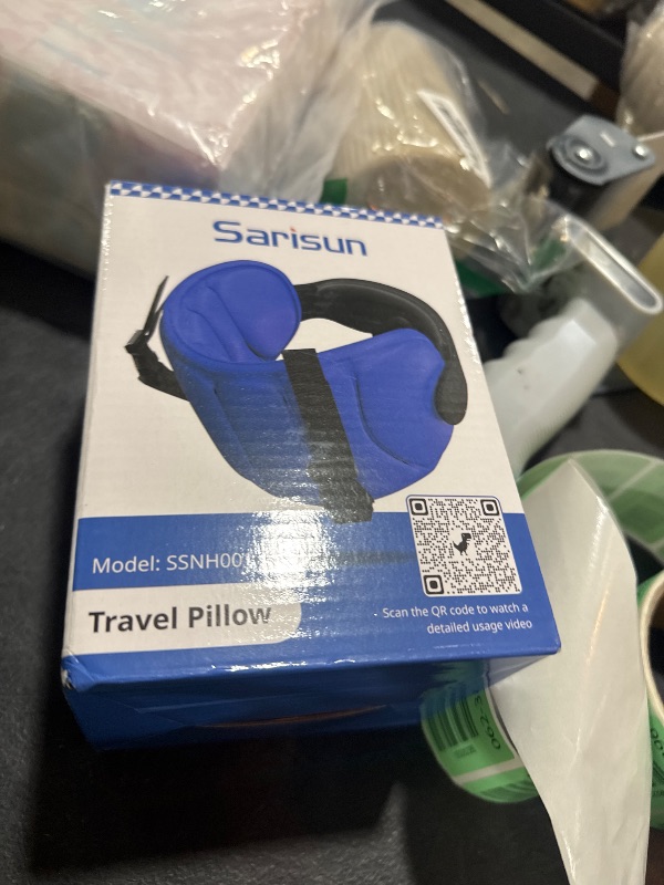 Photo 1 of SARISUN Travel Pillows for Airplanes, Airplane Pillow for Long Flight, Airplane Head Strap with Eye Mask for Sleep, Travel Neck Pillow for Car Road Trip, 360° Support Headrest, Stop Bobblehead, Black
