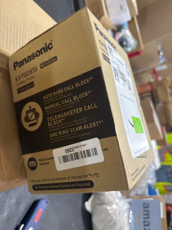Photo 1 of Panasonic Cordless Phone with Answering Machine, Advanced Call Block, Bilingual Caller ID and Easy to Read High-Contrast Display, Expandable System with 3 Handsets - KX-TGD833M (Metallic Black)