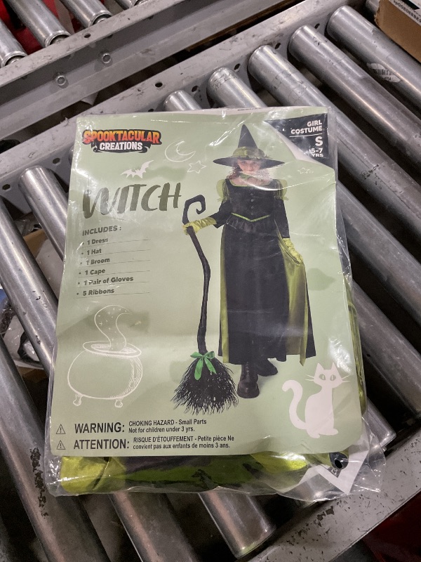 Photo 1 of Spooktacular Creations Halloween Child Girl Black Wizard Witch Costume, Kids Witch Outfit Set with Broom Hat Gloves for Halloween Dress Up Role Play Parties