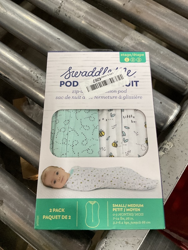Photo 1 of SwaddleMe by Ingenuity Compression Baby Swaddle Pod, Two-Way Zipper for Easy Diaper Changes, Improves Sleep & Calms Startle Reflex, 0-2 Months, 1.0 TOG, 2-Pack - Little Bees