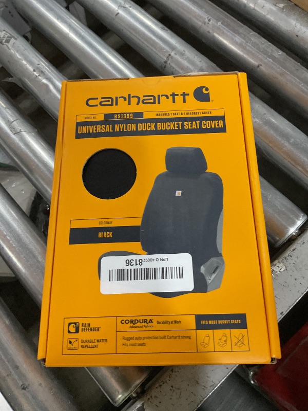 Photo 1 of Carhartt Universal Nylon Duck Canvas Fitted Bucket Seat Cover, Durable Seat Protection with Rain Defender, Single, Black