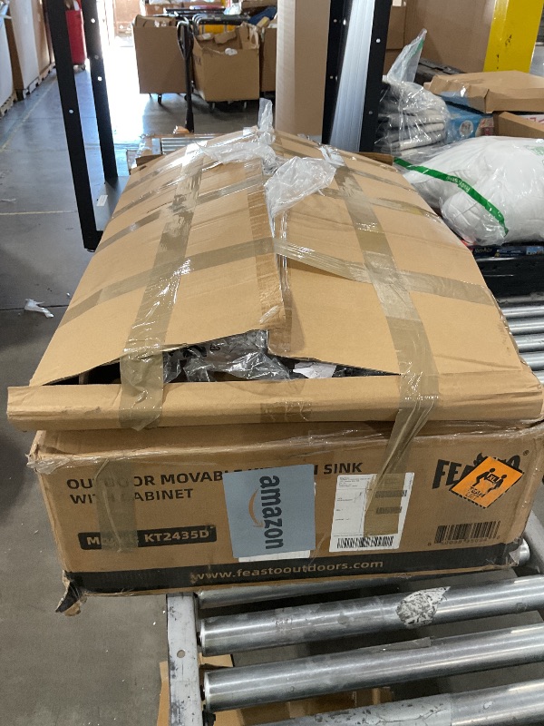 Photo 1 of FEASTO Freestanding Grill Cart with Sink and Cabinet, Movable Outdoor Cart Table with 304 Stainless Steel Sink, Outdoor Grill Cart,Outdoor Grill Station with Wheels, L35.4” x W24” (Box 1 of 2)