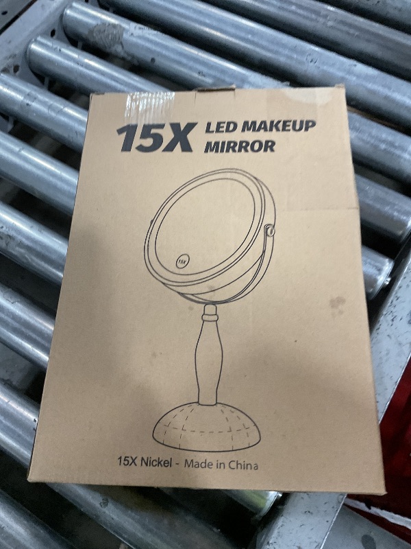 Photo 1 of DASLAVA Lighted Makeup Mirror with Magnification, 15x Nickel Lights Makeup Mirror with 3 Colors, 360°Rotation Touch Screen & Rechargeable Double Sided, Brightness Adjustable, Type-C Charging Cable