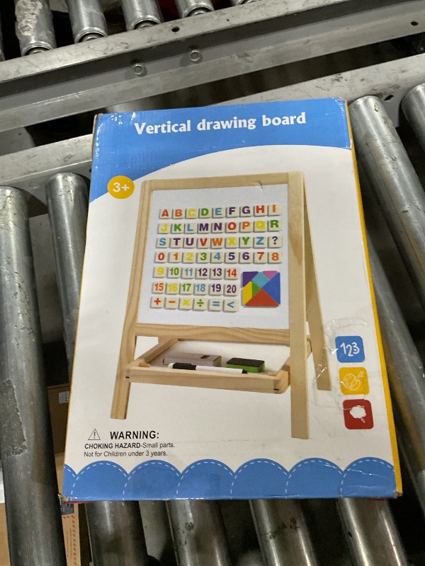 Photo 1 of Tabletop Painting Wooden Art Easel for Kids - 4-in-1 Double-Sided Drawing Board for Toddlers 2-4, Chalkboard & Dry Whiteboard with Markers, Eraser, Magnetic Letters/Numbers & Flashcards