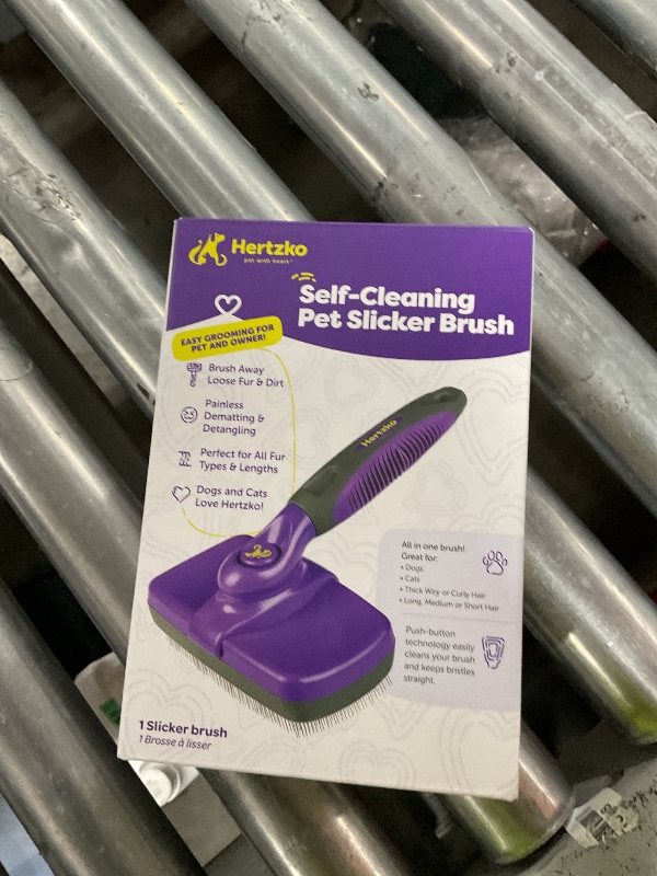 Photo 1 of Hertzko Self Cleaning Slicker Brush for Dogs and Cats - Pet Hair Brush for Shedding Long and Short Hair - Easy Clean Retractable Bristles - Cat and Dog Grooming Tool - Purple