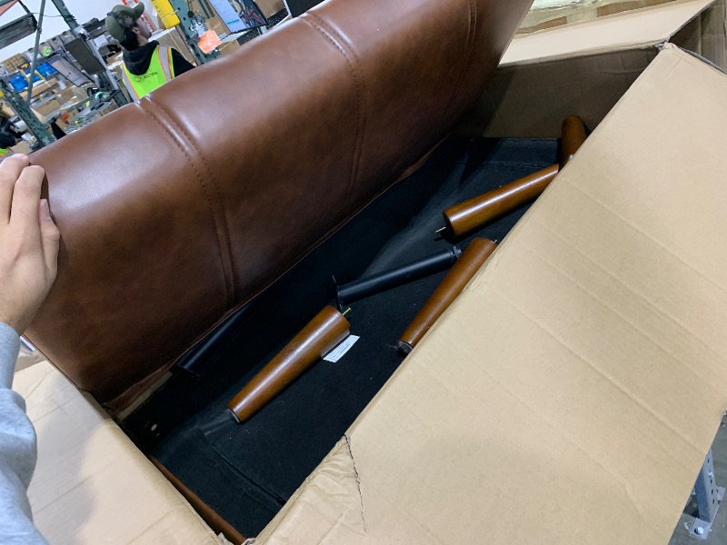 Photo 1 of GarveeHome 75" Futon Sofa Bed, Convertible Sleeper, Faux Leather Small Couch, Loveseat, Mid-Century Modern Couch for Living Room, Bedroom, Brown
