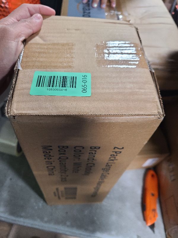 Photo 1 of 2 Pack Large Cable Management Box – Wooden Style Cord Organizer and Cover for TV Wires, Computer, Router, USB Hub and Under Desk Power Strip – Safe ABS Material and Baby-Pets Proof Lock (White)