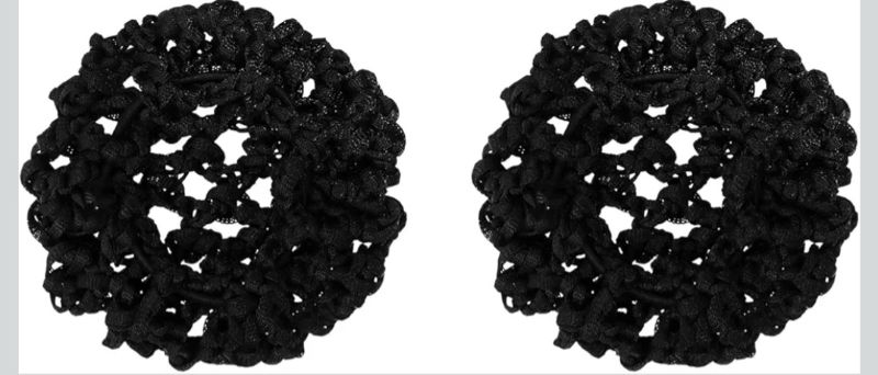 Photo 1 of 2 Pcs 8cm Elastic Knit Bun Covers Invisible Hair Nets Handmade Crochet Hairnet Mesh Holders for Ballet Dance Skating (Black)